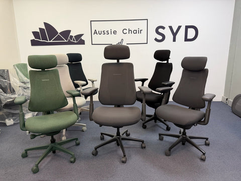 LiberNovo chairs in the Aussie Chair Sydney showroom, with the big and tall LiberNovo Maxis in the centre