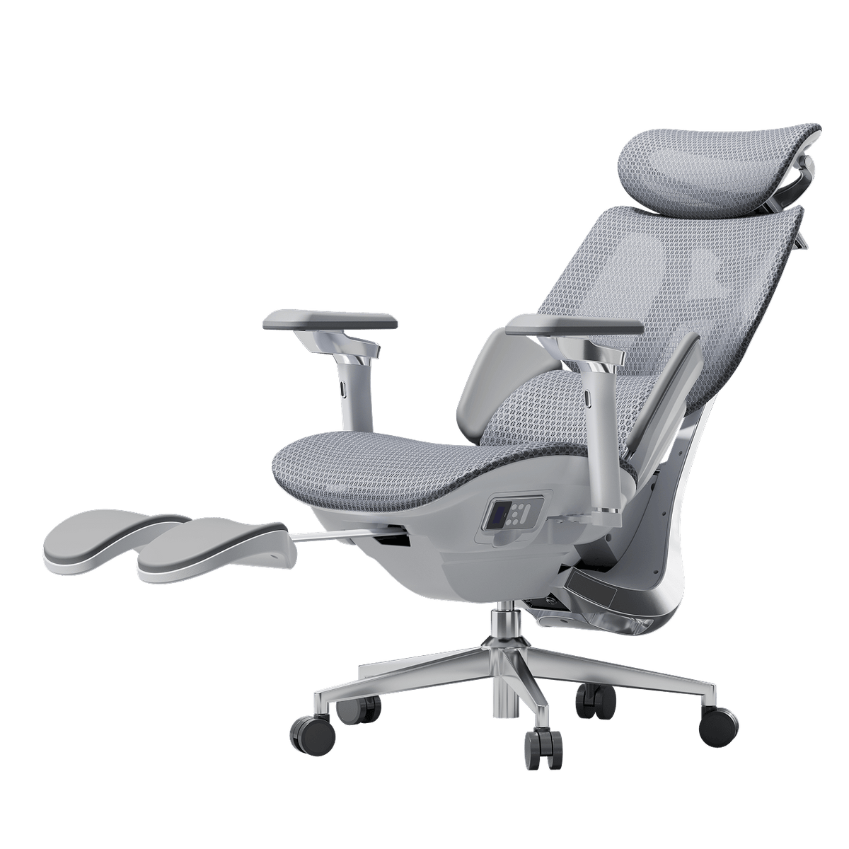 HBADA X7 in Grey, reclined with the footrest extended
