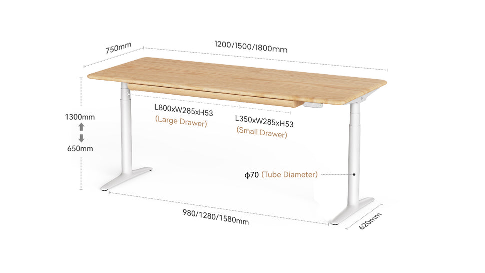 9am Atom Pro Smart Standing Desk — dimensions