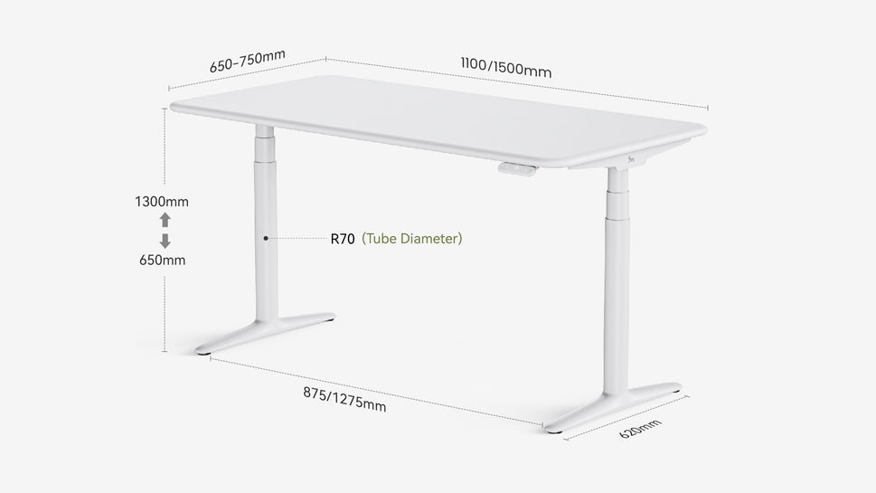 9am Atom Smart Standing Desk — dimensions