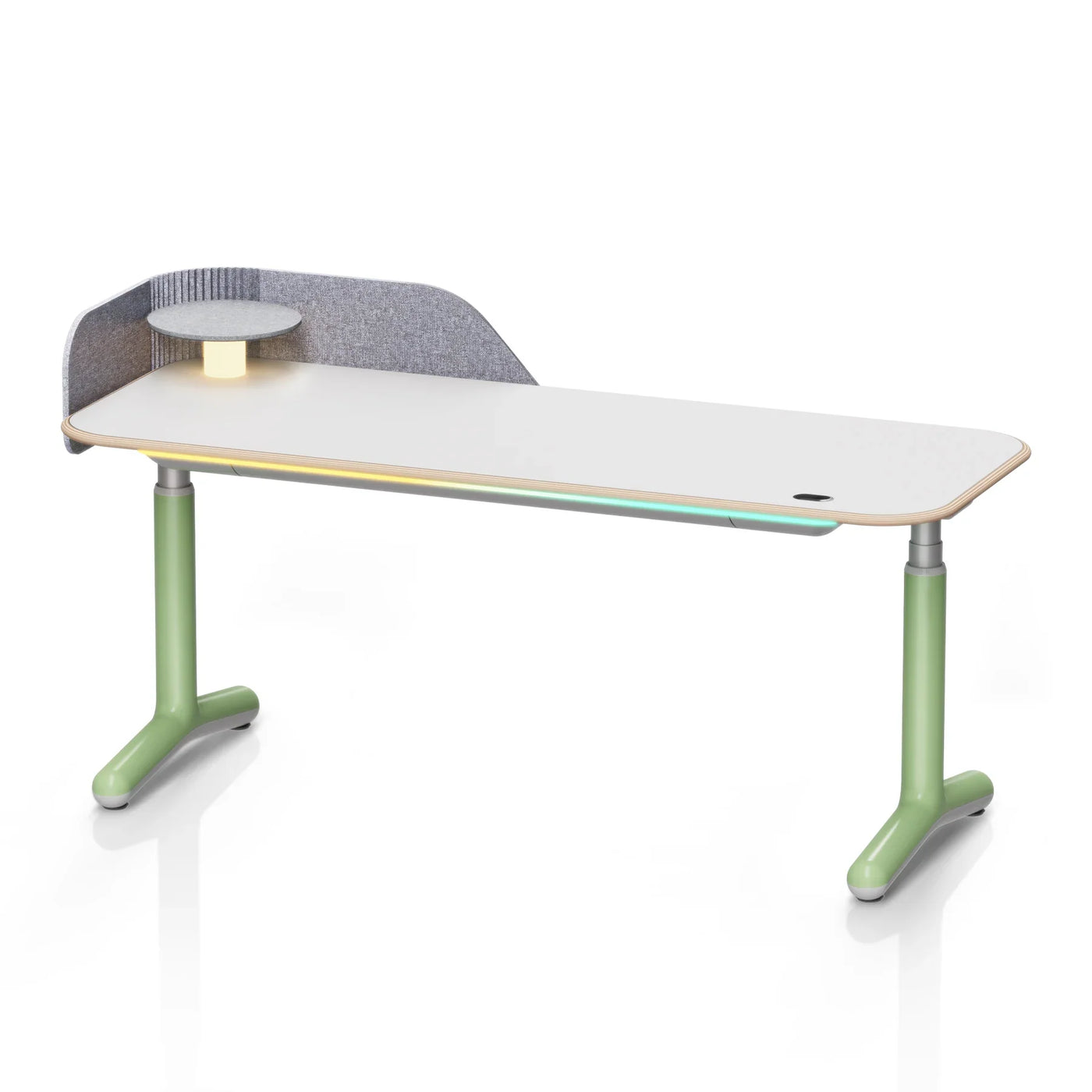 9am Dora Pro Smart Standing Desk — White Birch Plywood Top + Green Leg, 1800 × 700 mm