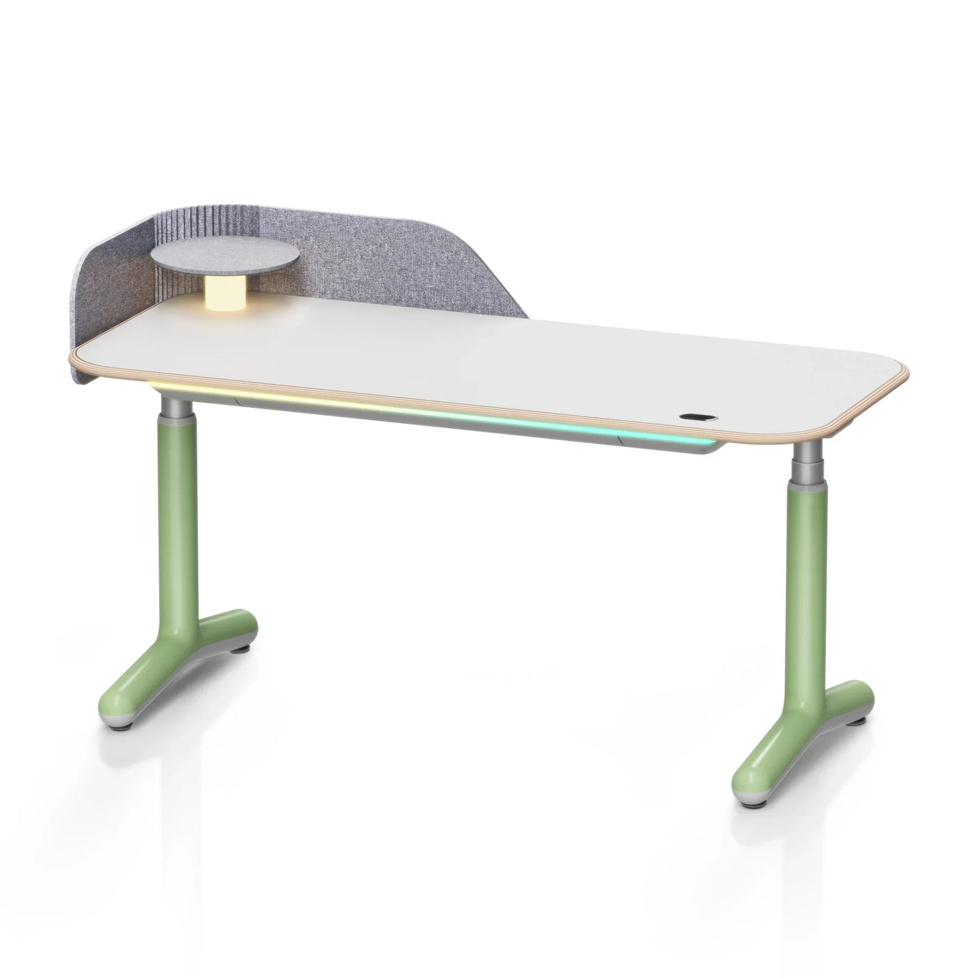 9am Dora Pro Smart Standing Desk — White Birch Plywood Top + Green Leg