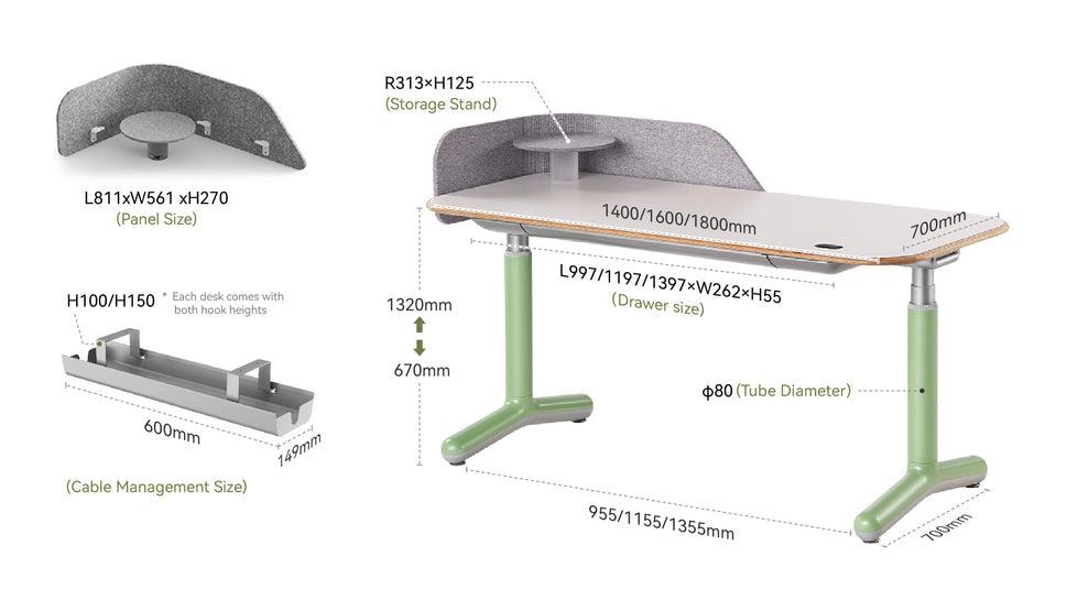 9am Dora Pro Smart Standing Desk — dimensions