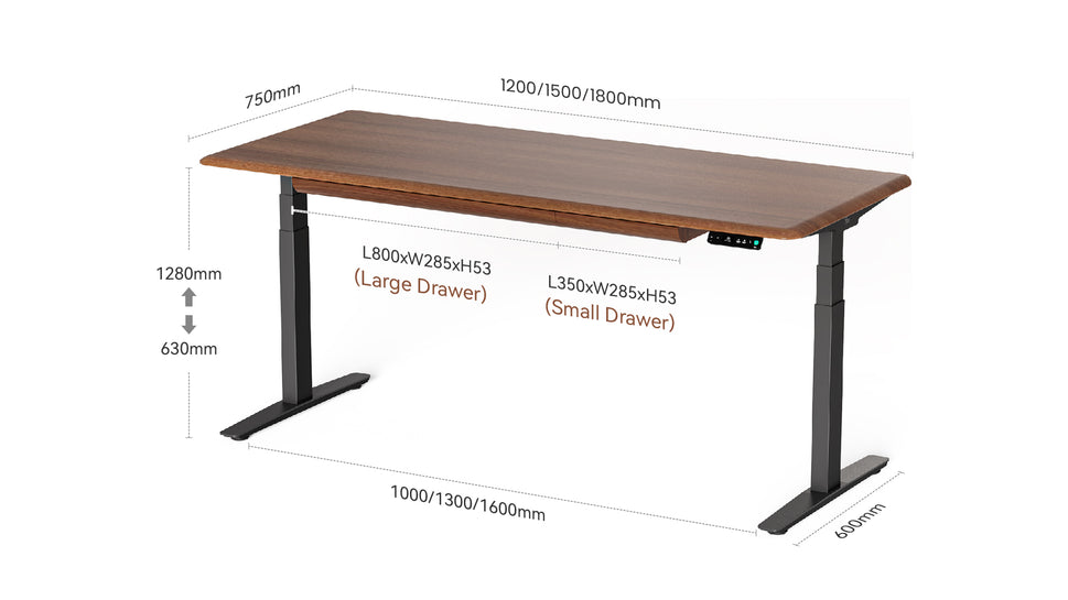 9am Pesk Pro Smart Standing Desk — dimensions
