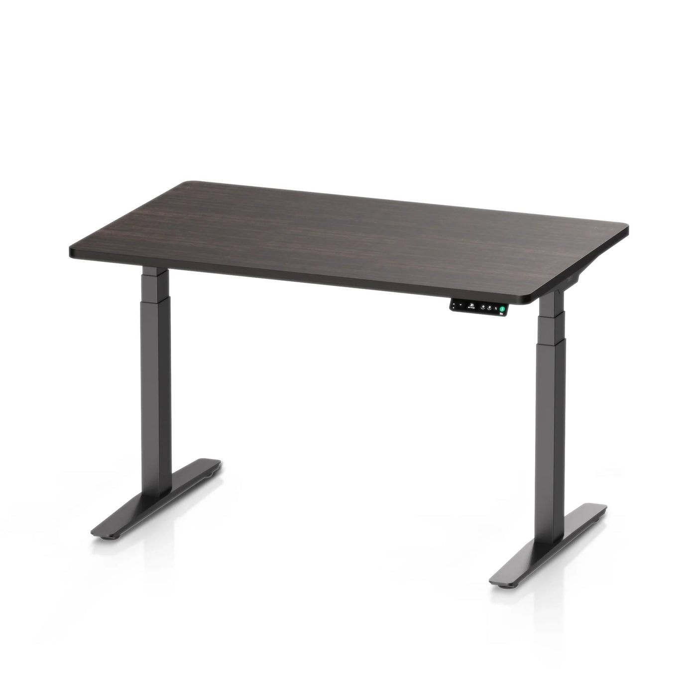 9am Pesk Smart Standing Desk — Dark Oak Top + Black Leg, 1200 × 750 mm