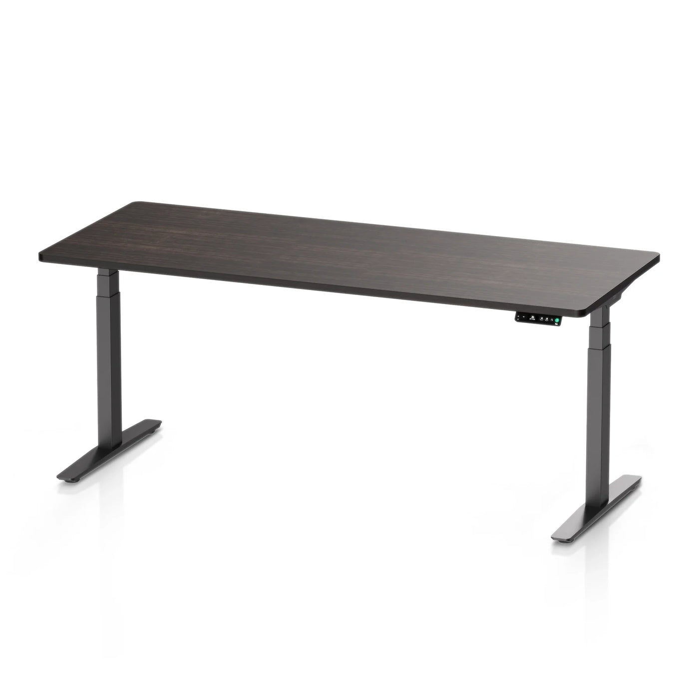 9am Pesk Smart Standing Desk — Dark Oak Top + Black Leg, 1800 × 750 mm