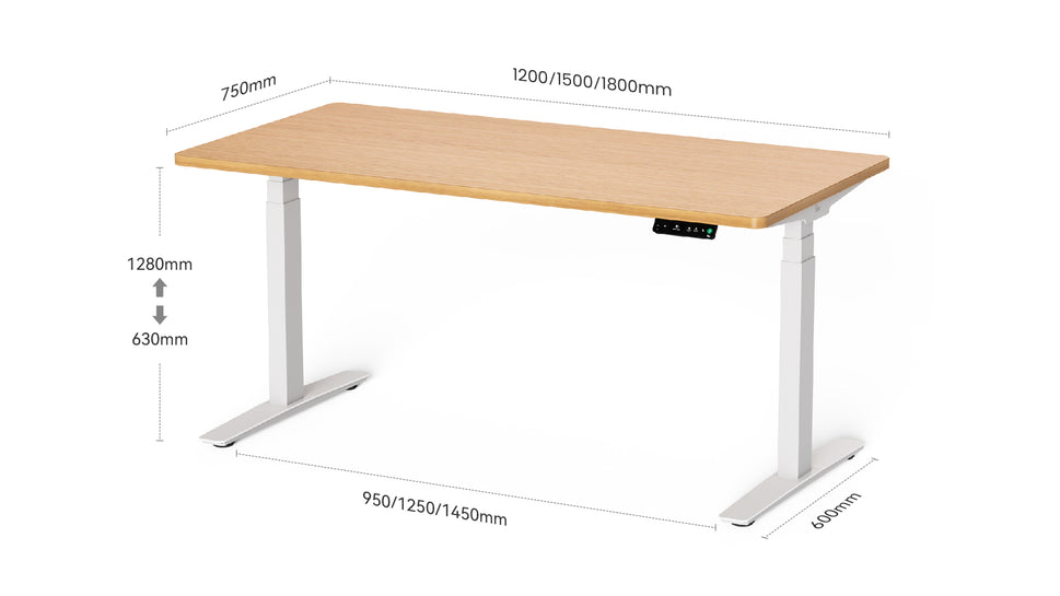 9am Pesk Smart Standing Desk — dimensions
