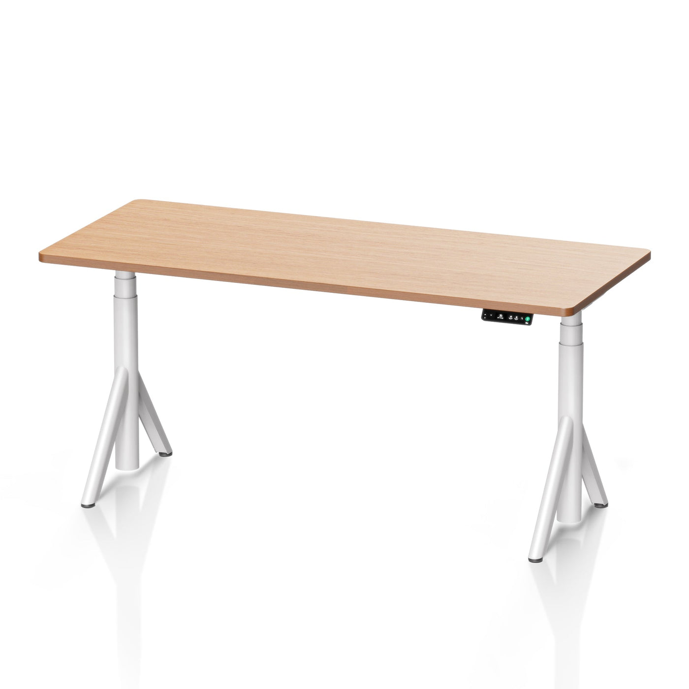 9am Robin Pro Smart Standing Desk — Oak Top + White Leg, 1600 × 700 mm