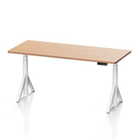 9am Robin Pro Smart Standing Desk — Oak Top + White Leg, 1600 × 700 mm