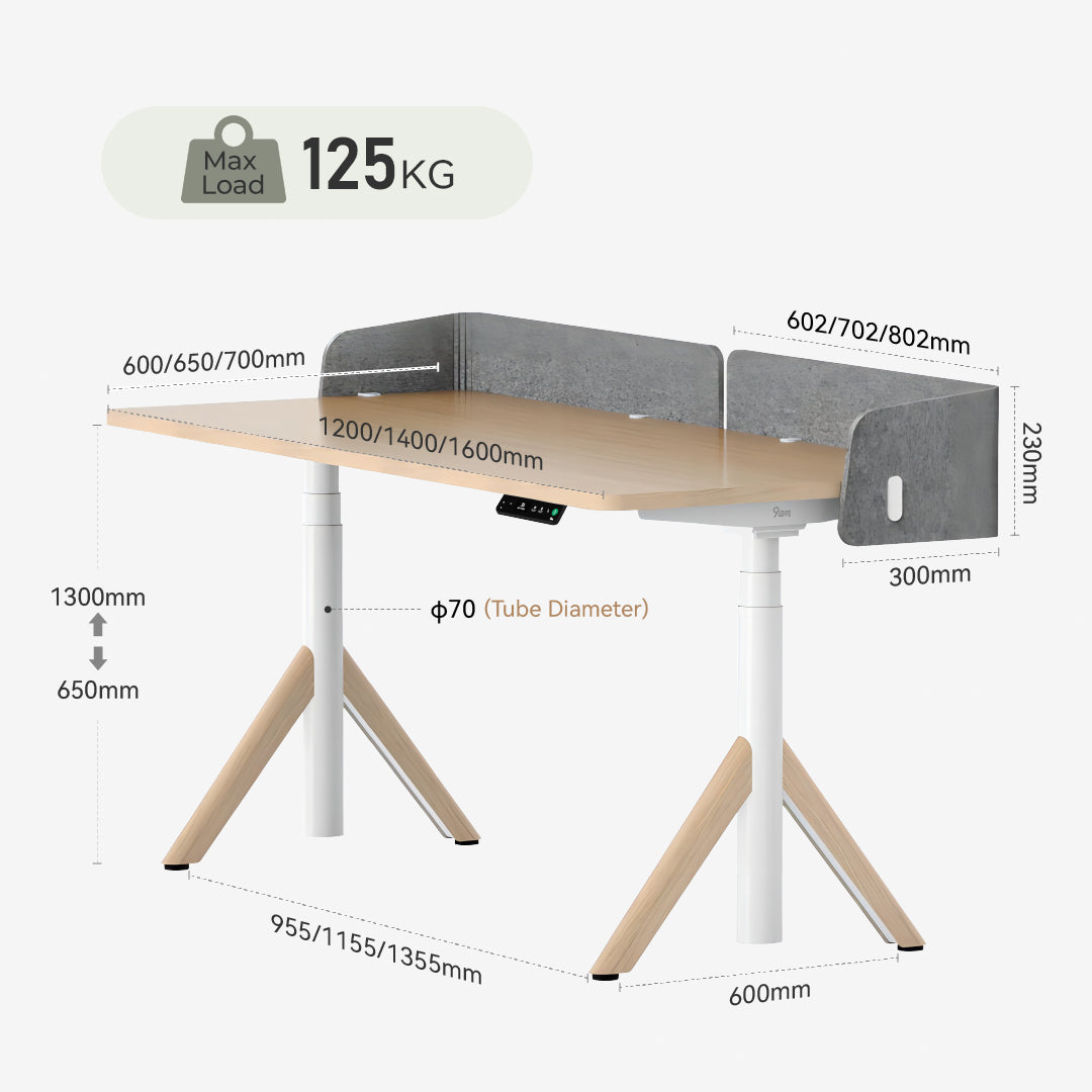 9am Robin Pro Smart Standing Desk — size guide
