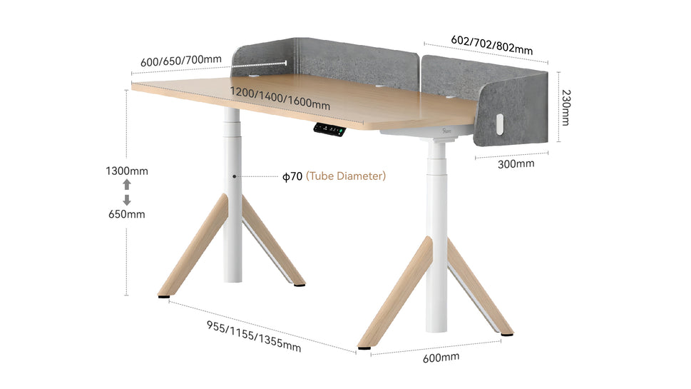9am Robin Pro Smart Standing Desk — dimensions