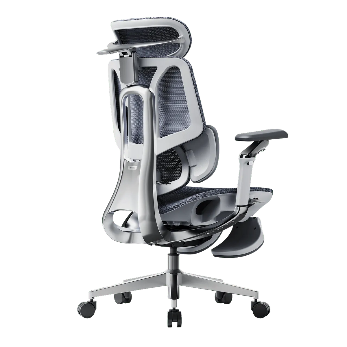HBADA E3 Pro in Grey with footrest, rear three-quarter view