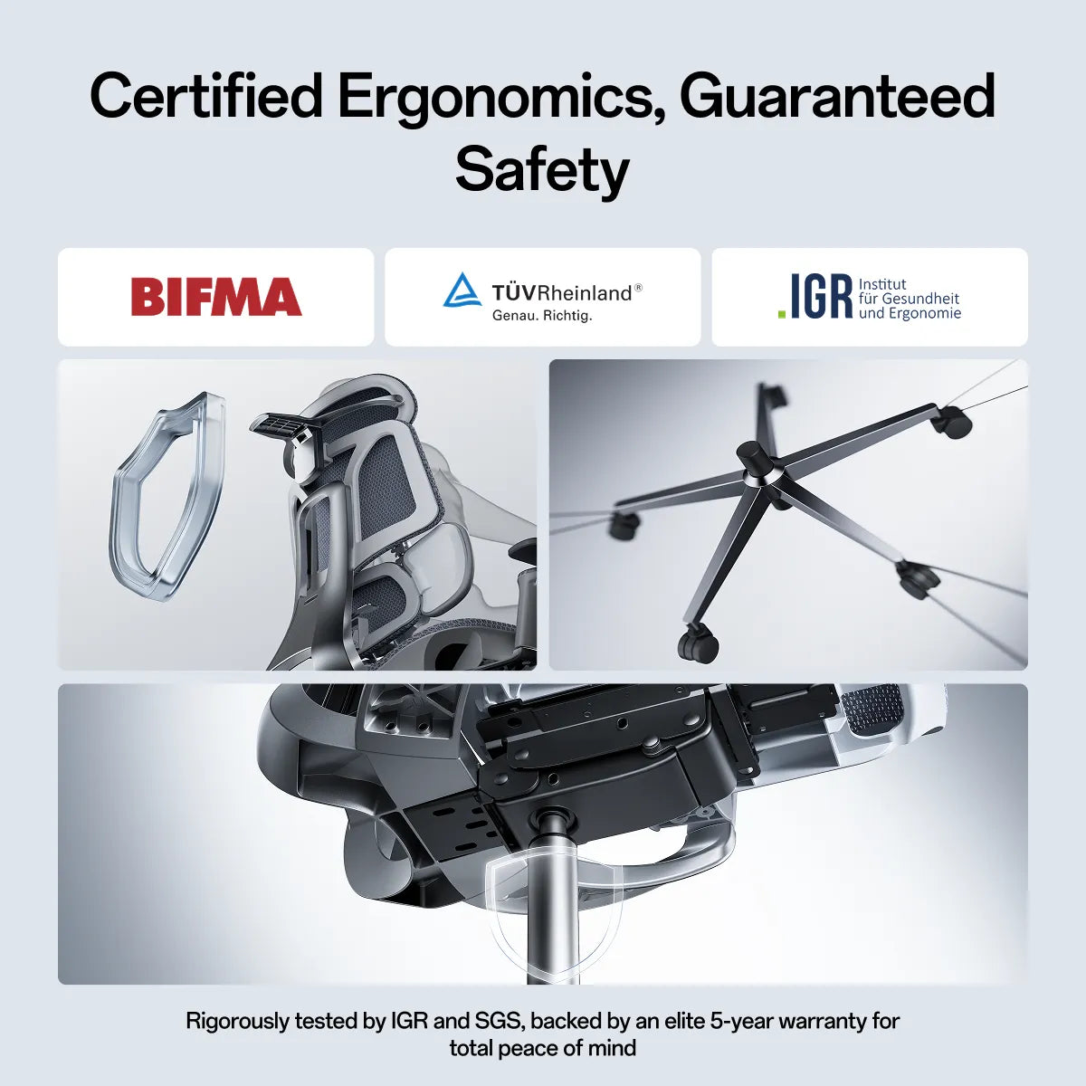 Certified ergonomics — BIFMA, TÜV Rheinland and IGR tested