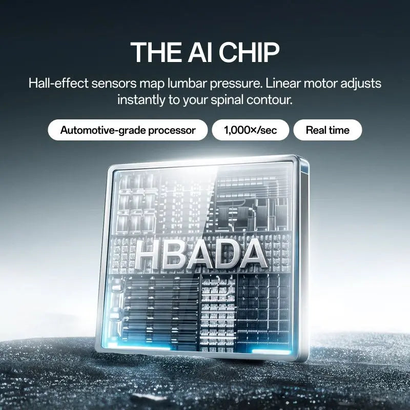 The AI chip — hall-effect sensors map lumbar pressure and a linear motor adjusts instantly