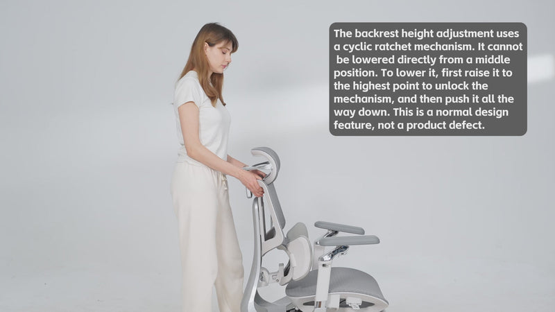 Woman raising the HBADA E3 Pro backrest to adjust its height