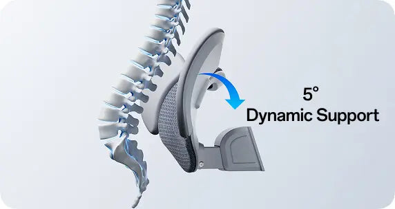HBADA E3 Pro lumbar pad tilting 5 degrees to follow the spine