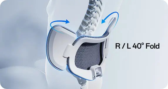 HBADA E3 Pro lumbar side wings folding 40 degrees left and right around the spine
