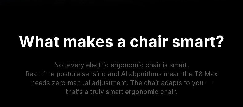 Intro panel asking what makes an ergonomic chair truly smart, introducing the HBADA T8 Max