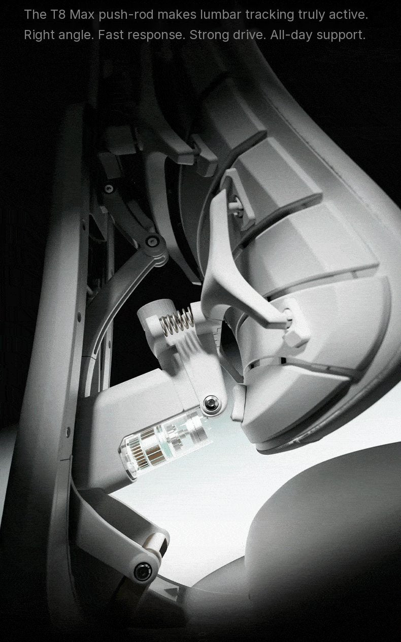 Close-up animation of the HBADA T8 Max push-rod lumbar mechanism