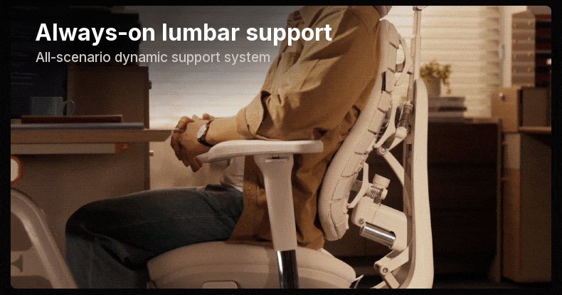 HBADA T8 Max backrest and lumbar mechanism supporting a man as he sits and works at his desk