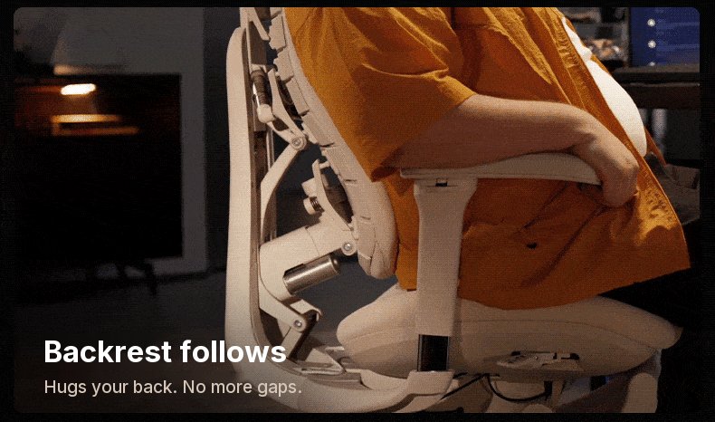 HBADA T8 Max backrest flexing to stay against a seated man's back as he moves