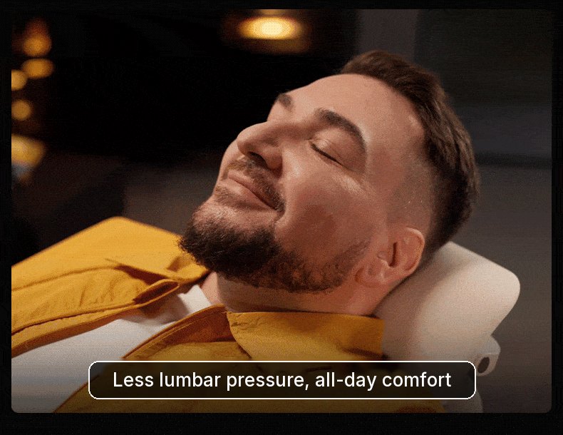 Smiling man reclined against the HBADA T8 Max headrest