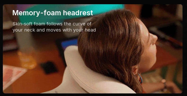 Woman resting her head on the HBADA T8 Max memory-foam headrest