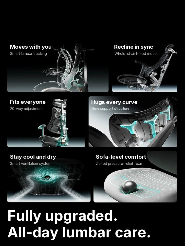 HBADA T8 Max key features: moves with you, recline in sync, fits everyone, hugs every curve, stays cool, sofa-level comfort