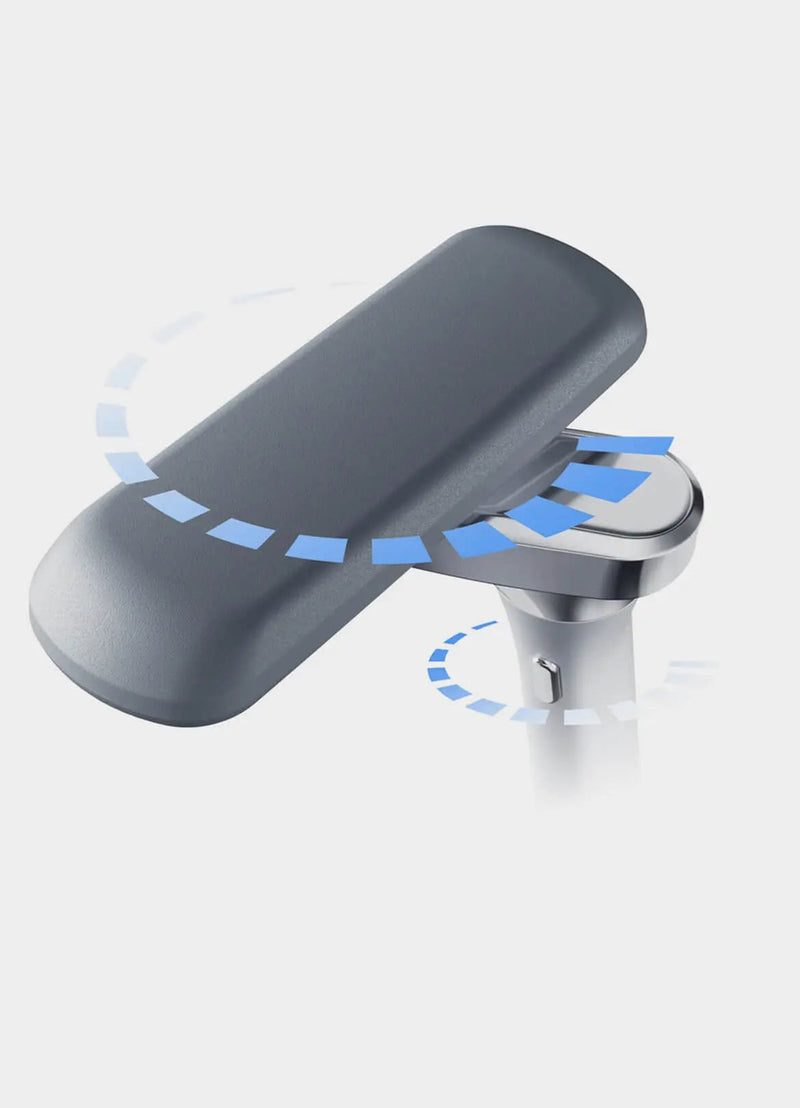 HBADA X7 armrest pad rotating on its post, with arrows showing the turn