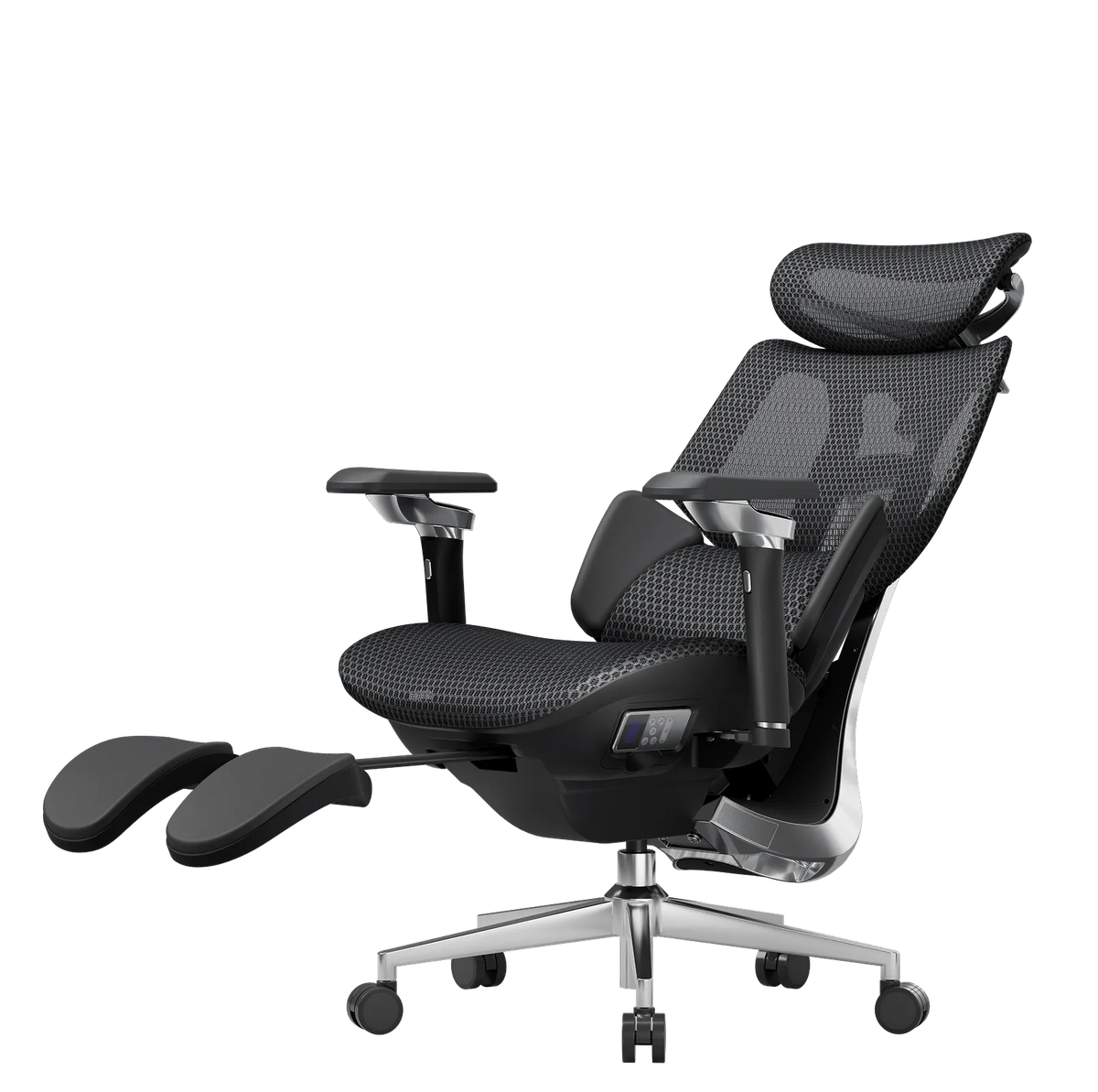 HBADA X7 in Black, reclined with the footrest extended