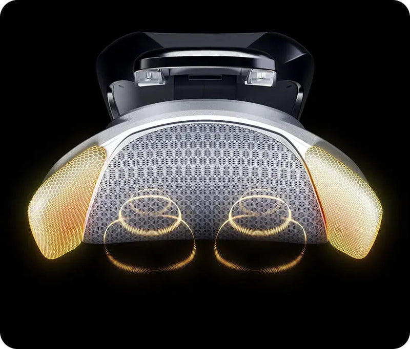HBADA X7 lumbar pad glowing with its graphene heating and red-light therapy zones