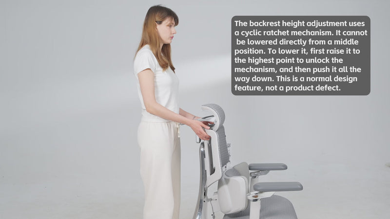 Woman raising the HBADA X7 backrest to adjust its height
