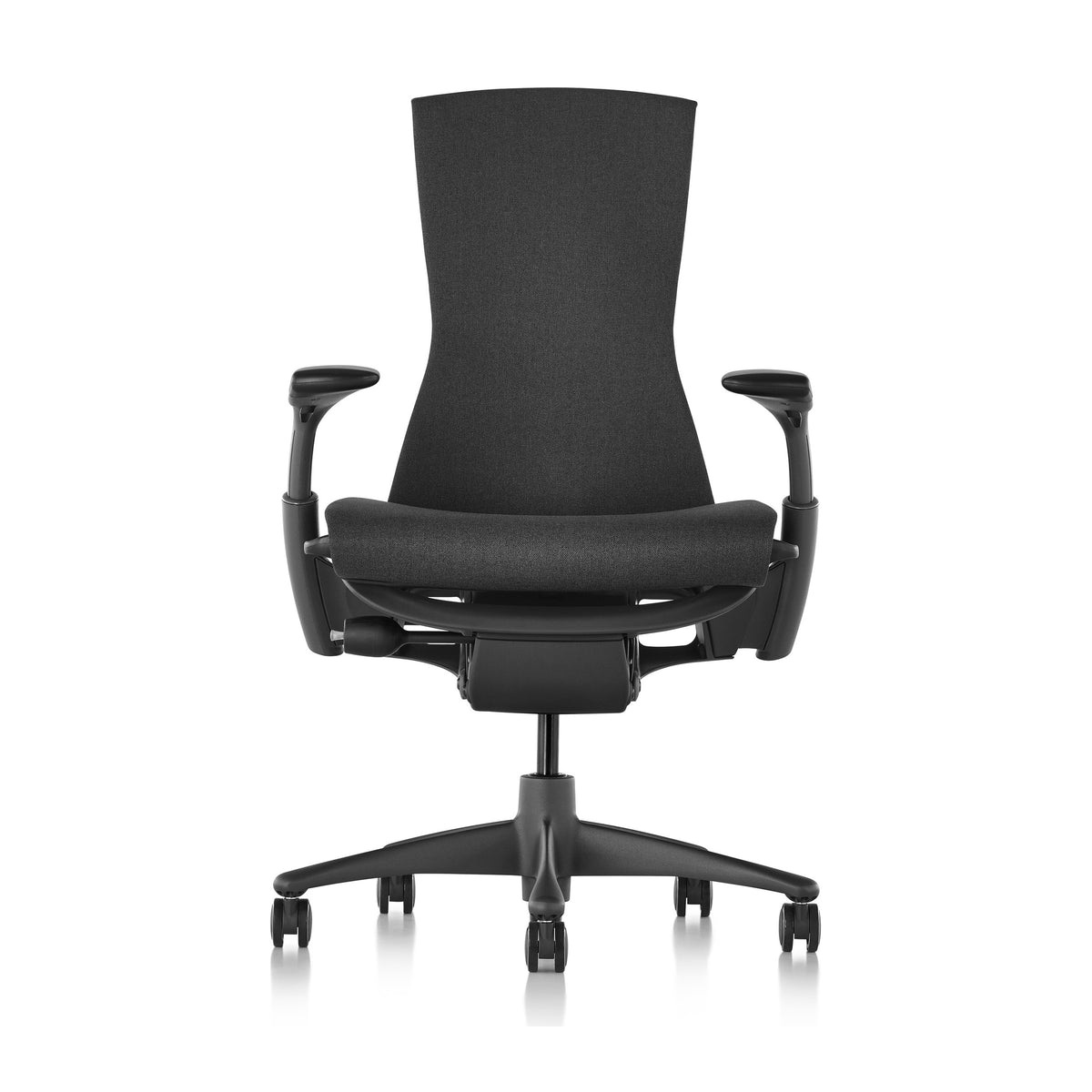 Herman Miller Embody Chair in Black with Graphite frame and base – front view, studio