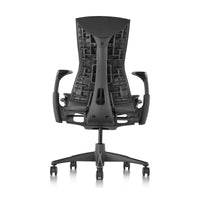 Herman Miller Embody Chair in Black with Graphite frame and base – rear view, studio