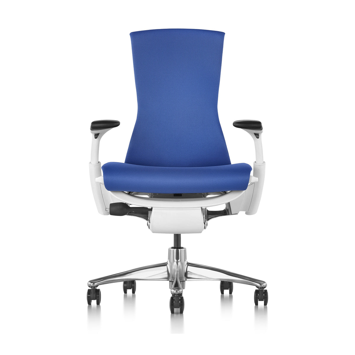 Herman Miller Embody Chair in Blue with White frame – front view, studio