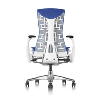 Herman Miller Embody Chair in Blue with White frame – rear view, studio