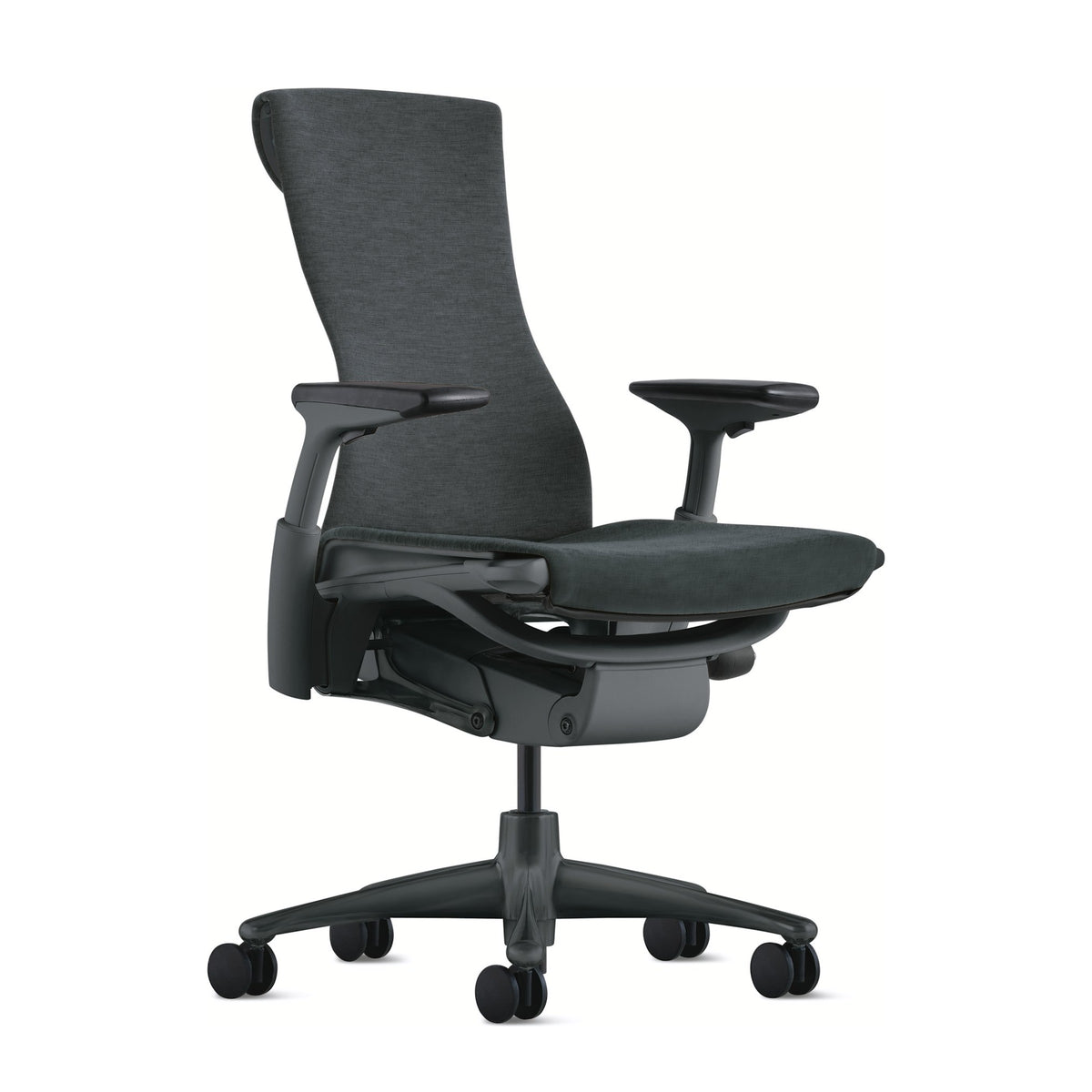 Herman Miller Embody Chair in Carbon with Graphite frame and base – front three-quarter view, studio