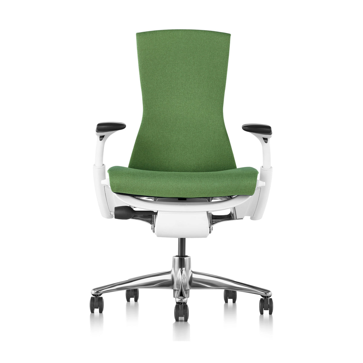 Herman Miller Embody Chair in Grass Green with White frame – front view, studio