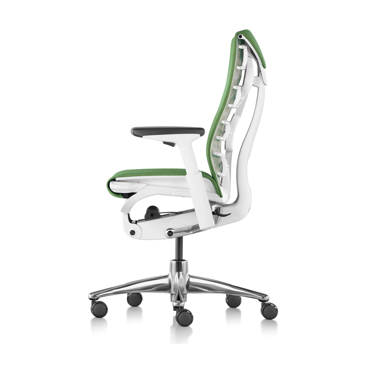 Herman Miller Embody Chair in Grass Green with White frame – side profile, studio