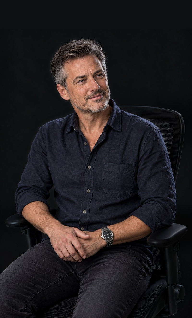 Executive seated in an ergonomic office chair