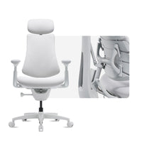 LiberNovo Omni Gen in Glacier, front view with a close-up of the backrest frame