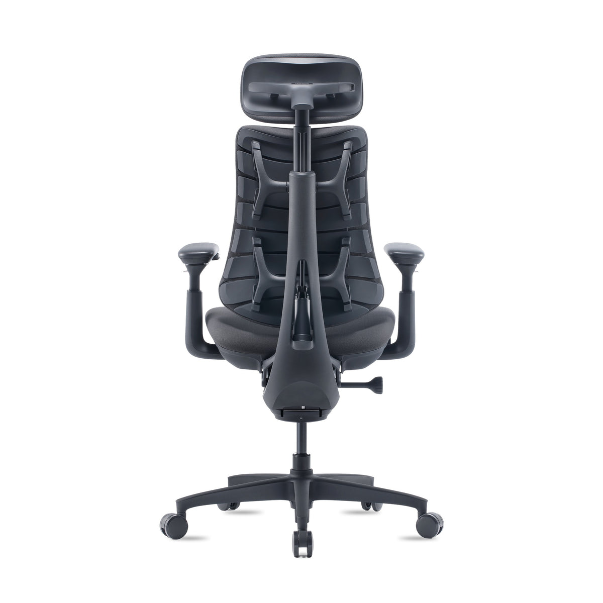 LiberNovo Omni Gen in Graphite, rear view showing the exoskeleton backrest