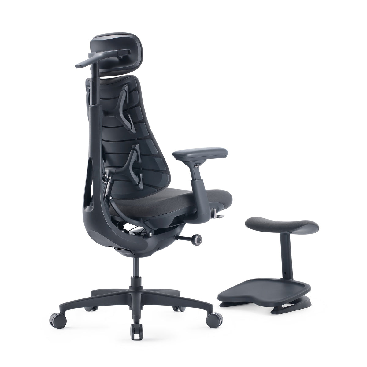 LiberNovo Omni Gen in Graphite, rear three-quarter view with the footrest