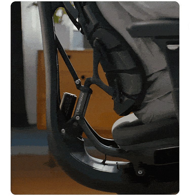 LiberNovo Omni Gen push rod flexing the Bionic FlexFit backrest as the sitter shifts