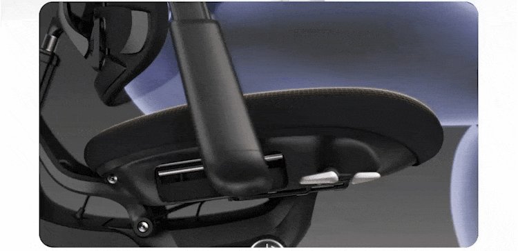 LiberNovo Omni Gen mechanism animation: seat underside, push-rod linkage and X-ray spine