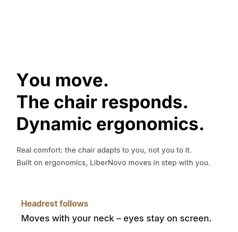 LiberNovo Omni Gen dynamic ergonomics headline and headrest-follows feature intro