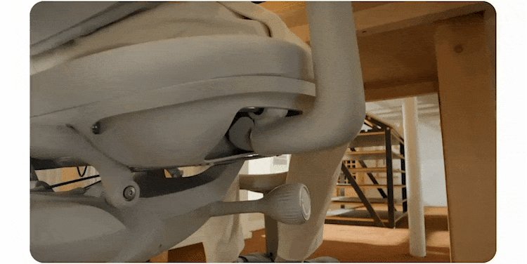 LiberNovo Omni Gen seat and armrest moving with the user, low-angle view