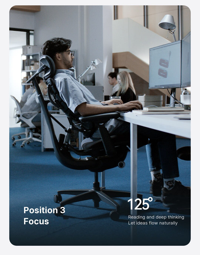 LiberNovo Omni Gen in recline Position 3, Focus, at 125\u00b0