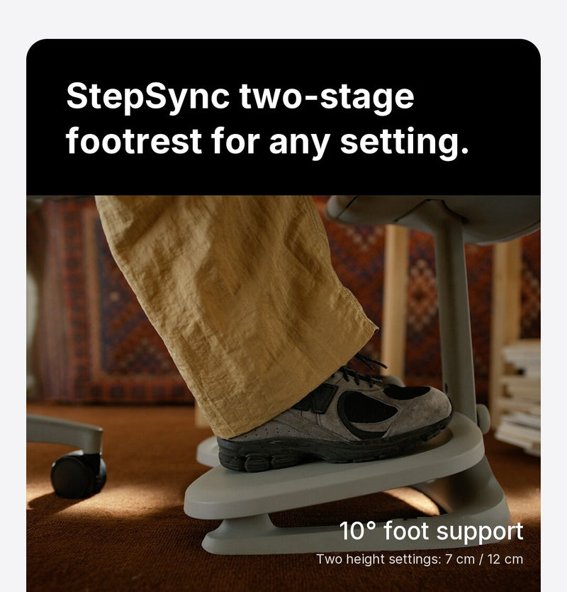 LiberNovo Omni Gen StepSync two-stage footrest with 10\u00b0 foot support