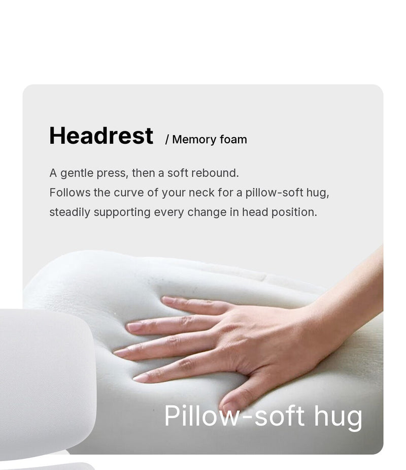 LiberNovo Omni Gen headrest memory foam pressed by a hand and springing softly back